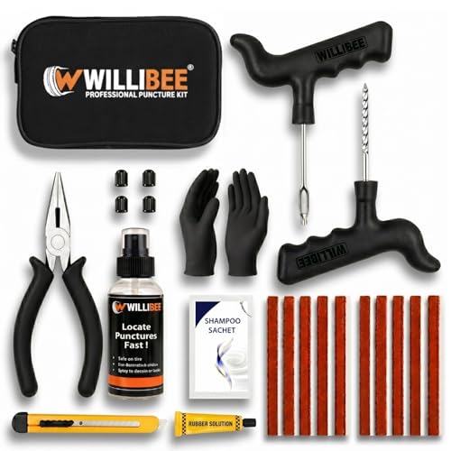 Image of WILLIBEE 11-in-1 (Pack of 10 Strips) Puncher Kit | Emergency Tool Kit, Tubeless Tyre Puncture Repair Kit for Bike & Car (with Storage Bag)