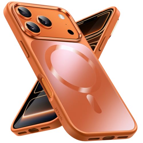 JETech Cover Magnetica per iPhone 17 Pro 6,3 Pollici Compatibile con MagSafe, Lustro Metallico di Lusso Opaca Posteriore Sottile Antiurto Placcatura Cellulare Custodia (Arancione)