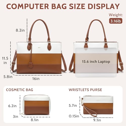 Keyli 3pcs Sets Laptop Bag for Women,15.6 Work Tote Bags Waterproof Leather Business Computer Briefcase with Clutch Purses Casual Shoulder Handbag Messenger Bag for Travel Office Brown - image 3