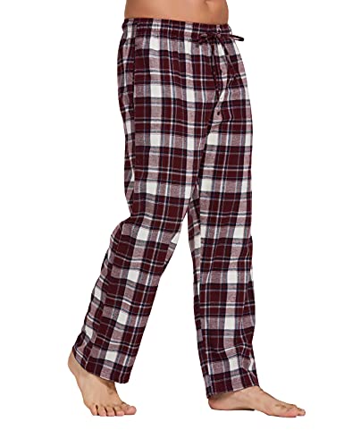 Yinc Men's 100% Cotton Super Soft Flannel Pajama Pants,Ruby White Tartan, Medium #TOP2