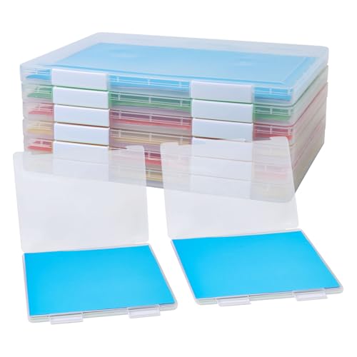 Polegas 6 Pcs A4 File Box Clear Storage Box with White Buckle,Dustproof and Waterproof,Portable Project Case for Office, School, Home