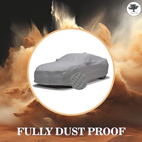 Image of Sulfar 100% Waterproof Car Body Cover Compatible with Mirror for Tata Tiago (Triple Stitched, Full Bottom Elastic, Grey-TB)