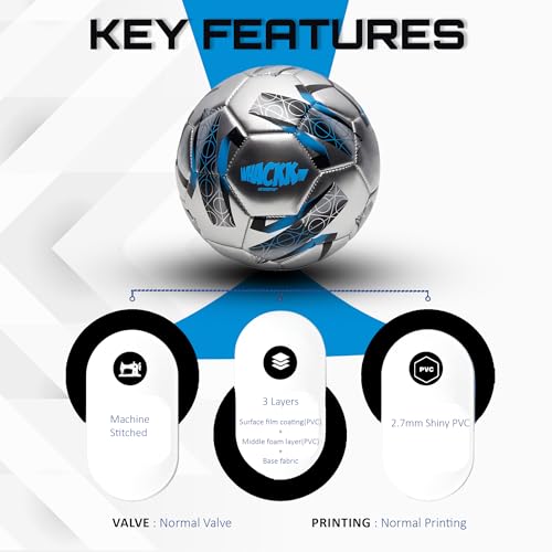 Image of WHACKK Kempes HT-CTPU Football Size 5 Soccerball Hand Stitched for Practice & Training - Original PVC Waterproof. 3 Layered Ideal Sports Ball for All Ages on Ground, Grass and Turf (Blue)