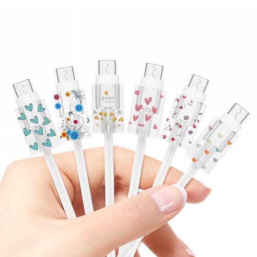 6 Pcs Cute Cord Protector for Chargers - Flower Transparent Type-C Ptu Heart Cable Protector De Cargador - Phone Charger Accessories