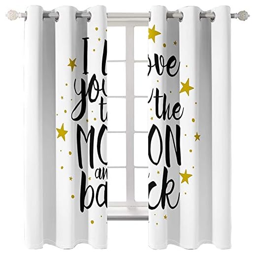 AmDxD 2 paneler polyester mörkläggningsgardiner, gardin för vardagsrumsfönster I Love You to the Moon and Back Star gardiner, maskintvättbara, vit svart, 104 B x 182 L cm