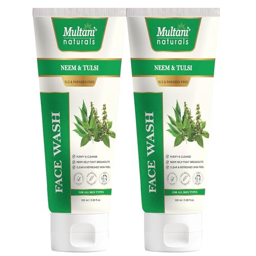 Image of Multani Naturals Neem & Tulsi Face Wash 100ml (Pack of 2) | Ayurvedic Herbal Cleanser Face Wash | Oil Control, Acne Care & Deep Cleansing | SLS & Paraben Free, Dermatologically Tested | For All Skin Types