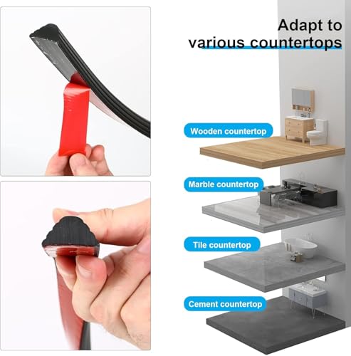 Striscia autoadesiva in silicone per la soglia della doccia, 2 m, colore nero, guarnizione per il pavimento del bagno e della cucina, per mantenere l'acqua del piatto doccia
