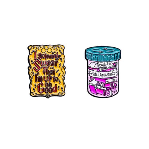 Cartoon Books Enamel Pin Vintage Anti-depressant Book Brooch Pink Bottle Pin Badge Funny Words Collar Lapel Pin Novelty Cartoon Cute Enamel Brooch Pins for Backpacks Set Badges Clothing Bags Jackets