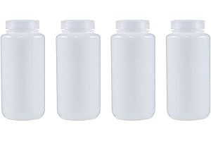 Bulk 1000ML/32oz Nature Wide-Mouth HDPE Plastic Bottles with Caps (4 Pack)