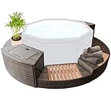 Este spa decora tu casa o jardín con elegancia: diseñado con un revestimiento de aspecto de piel superior. Diseñado en un revestimiento ultrarresistente de PVC laminado con un acabado de piel sintética ultrarresistente y un forro interior de PVC perlado para un asiento muy agradable, este spa combina tecnología y robustez