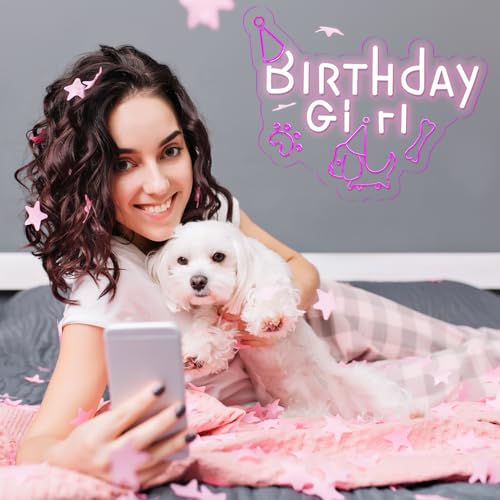Image of Girl Dog Birthday Neon Sign Birthday Decorations Pet Puppy Birthday Party Gifts for dog lovers-14.5 x 12.2 Inches-USB Powered-Acrylic
