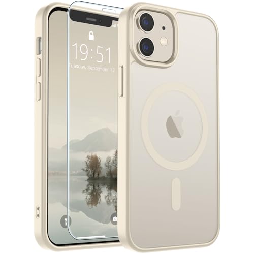 Image of SUPFINE Magnetic for iPhone 12 Mini Case & iPhone 13 Mini Case (Compatible with MagSafe) (Military Grade Drop Protection) Slim Translucent Matte Shockproof Phone Cover,Antique White