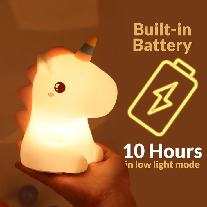 Image of XERGY Cute Unicorn Silicone Night Light - USB Rechargeable, 7 Color Changing, LED Lamp with Tap Control & Timer for Kids, Bedroom, Gifts & Home Decor