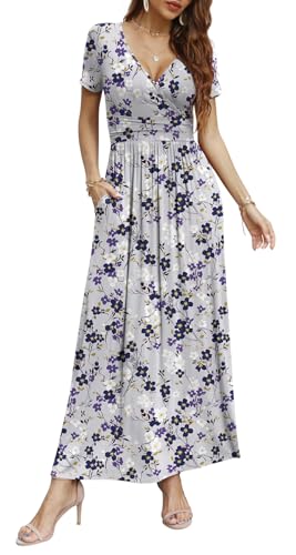 Image of CATHY Maxi Dresses for Women Short Sleeve V-Neck Casual Long Summer Wrap Dress with Pockets