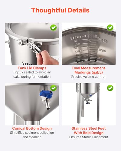 Image of VEVOR Pressure Fermenter 15 PSI, 8 Gal /30L All-in-One Stainless Steel Conical Secondary Fermentation Bucket, for Wine, Beer Brewing Equipment