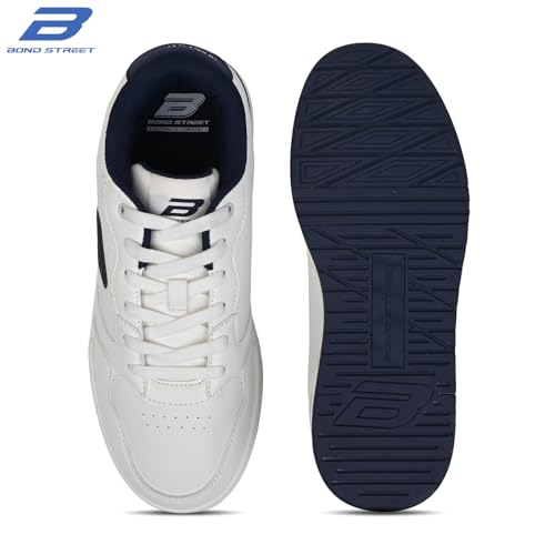 Image of Bond Street Men's White & Green Casual Sneakers | PU Upper Lace-Up Shoes for Men | Lightweight Footwear with Durable PVC Sole | Stylish & Comfortable Men's Fashion Sneakers