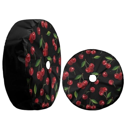 Image of Delerain Spare Tire Cover with Backup Camera Hole Red Cherry Wheel Covers Sun Protection Waterproof for Truck RV Trailer SUV and Many Vehicle (14 Inch for Diameter 23 inch-27 inch)