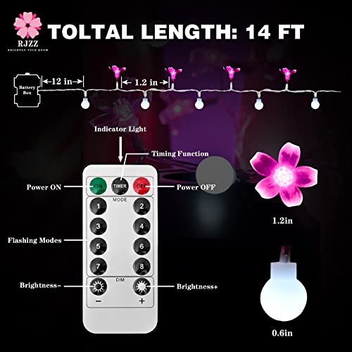 Flower String Lights 80Led Cherry Blossom Lights 14Ft Battery Operated Led Flower Lights 8 Modes With Remote For Bedroom, Wedding, Party Decor #TOP3