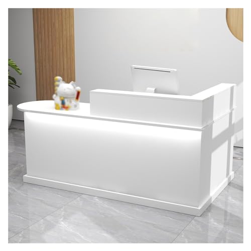 Escritorio moderno con encimera y armario Slish para oficina, salón de belleza, vestíbulo, 140 x 60 x 100 cm, iluminación LED incluida