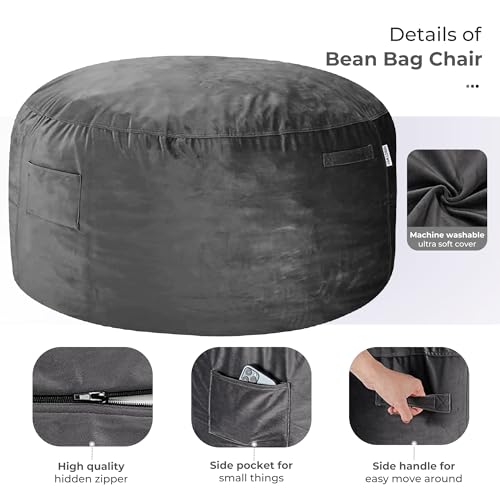 HABUTWAY Bean Bag Chair: Giant 6' Memory Foam Furniture Bean Bag Chair with Microfiber Cover - 6Ft,Grey - Image 5