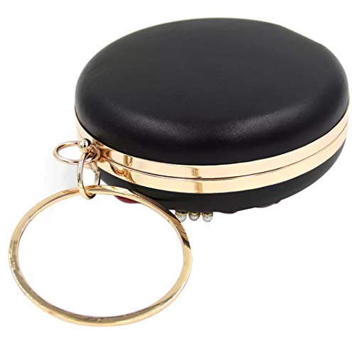 Image of TOOBA Handicraft Women's Round Shape Clutch Bag Purse | Floral Bag, Bridal Purse & Party Handbag Design with Ring Handle - Wedding & Special Occasion Clutch