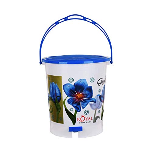 Image of Fuscia Plastic Dustbin for Home, Flora Blue, 12L | made from Virgin Plastic Granules