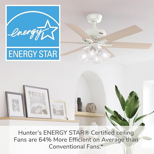 Image of Hunter Fonthill Indoor Ceiling Fan With Light, Remote, 52-inch, Fresh White, Fast Install, 6-speeds (Fresh White)