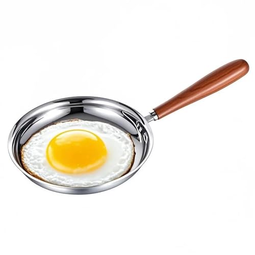 TAMUME Padella in acciaio inox 316 con manico in legno, 12 cm, dimensioni minime per friggere le uova
