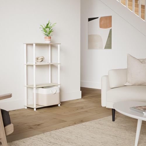 Image of Furinno Turn-N-Tube 4-Tier Multipurpose Shelf Display Rack, Round Tubes, Sonoma Oak /White