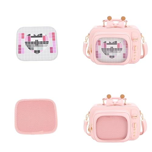 Image of Women TV Shape Ita Bag Pink Television Shoulder Bag Design Ita Backpack Unique female Clear Window Anime Pins Display Crossbody Bag（pure pink）