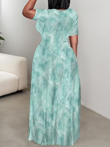 Image of PinkPatty Plus Size Dress for Women Casual Crew Neck Short Sleeve Maxi Dress Oversized Summer Beach Dresses with Pockets