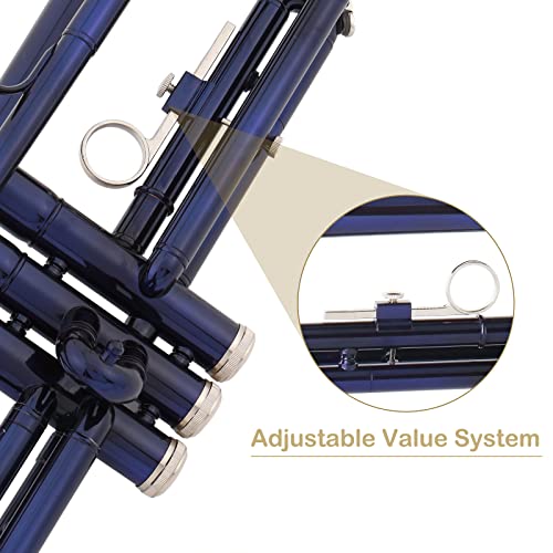 Ktaxon Bb Standard Trumpet For Beginners,Trumpet For Student With Hard Case,7C Mouthpiece,Cleaning Cloth,Gloves,Brass Instruments For Kids And Adults(Blue) #TOP2