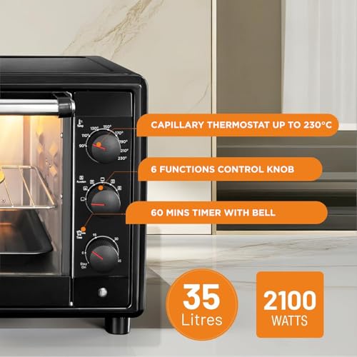 Image of Glen Multi-Function OTG for Kitchen 35 Litre, 2100W, Oven Toaster Griller with 6 Heating Modes, Rotisserie, Convection Fan, Temp. Control, Bake, Grill & Toast,Oven for Baking - Black (SA5035BLRC)