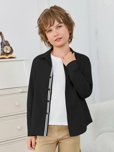 Haloumoning Boys Long Sleeve Dress Shirts Kids Solid Casual Button Down Uniform Shirts 5-14 Years4