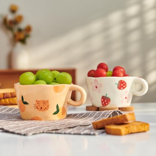CAPIJIONG Tasse en céramique 300 ml - Fraise - Peut être utilisée pour des mains mignonnes pour pincer le lait et le café - Fraise – vue 3