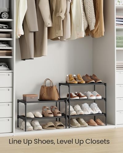 Image of SONGMICS Shoe Rack, 2-Tier Shoe Storage Organizer, Space-Saving, 11.7 x 16.5 x 12.2 Inches, Entryway, Metal Frame, Non-Woven Fabric Shelves, Ink Black ULSH012BH01