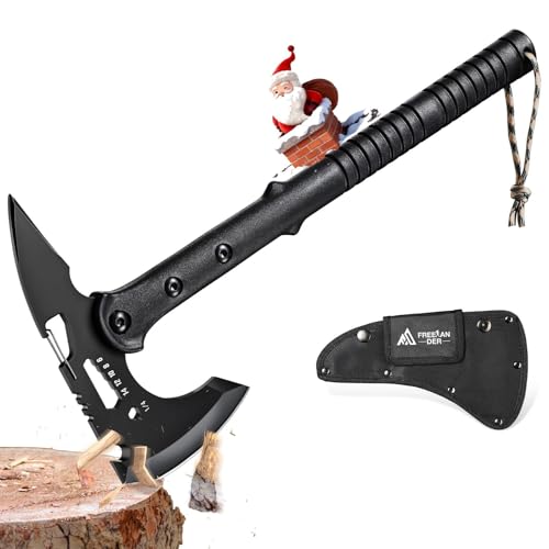 Freelander Survival Axt Mit Spitze - Scharfe Camping Beil Mit Nylon Scheide, Outdoor Multitool Zum Holz Spalten, ABS Griff - Bushcraft Für Abenteuer, Geschenke Für Männer