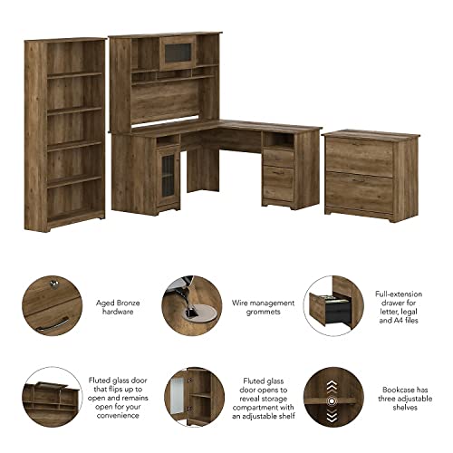 image for Bush Furniture L Shaped Desk with Hutch, 5 Shelf Bookcase and Lateral 