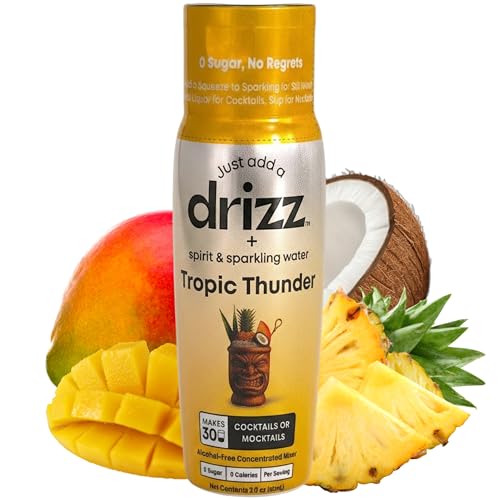 Drizz Tropic Thunder Mixer Drops - 1 Pack, Makes 30 Drinks - Mango Pineapple Coconut - Pocket-Sized Tropical Cocktail & Mocktail Mix – Tiki Cocktails Made Easy – Zero Sugar, Low Calorie, Made in USA