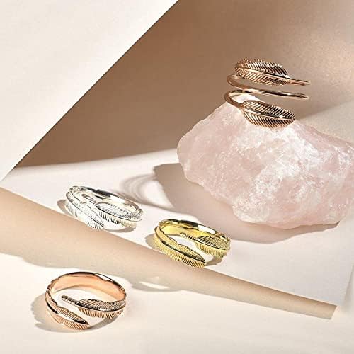 FIYAH Adjustable Feather Ring - 925 Sterling Silver Angel Ring for Women with Luxury Ring Gift Box Symbol of Love and Support - Open Ring Comfortably Fit in Any Size Finger, Rose Gold Plated