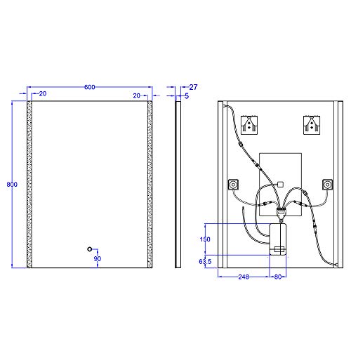S'bagno 600 x 800 mm Illuminated LED Bathroom Mirror, with built-in Bluetooth Speaker, Dimming Function, Demister pad and Touch Sensor Switch