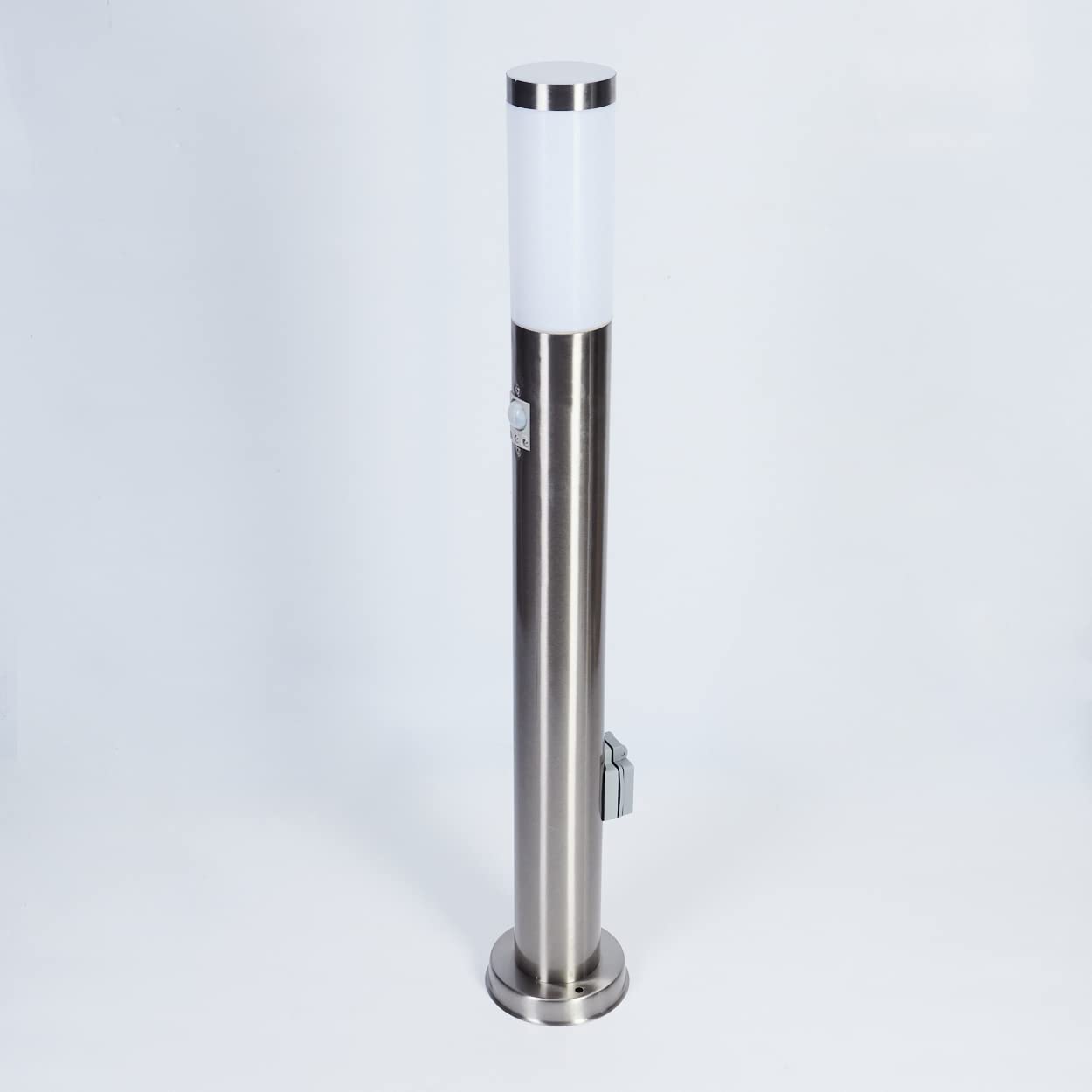 Lámpara de sendero moderna para exteriores Sessa con detector de movimiento, con base de metal/plástico en níquel mate/blanco, luz de 80 cm, lámpara/iluminación de jardín, E27, IP44, sin bombilla(s)