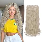 RUWISS Clip in Extensions, 45 cm Lange Gewellte Wellige Clip in Haarverlängerung 4PCs Synthetik Hair Extensions für Frauen, Hellbraun gemischt Platinblond