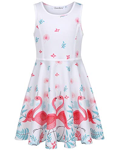 Quedoris Girls Twirly Printed Casual Party Dress Flamingo Sleeveless Xxl #TOP1