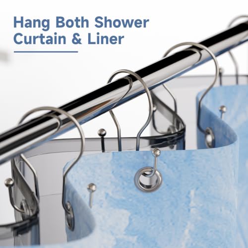 Image of Titanker Shower Curtain Hooks Rings, Rust Resistant Metal Minimalist Simple Double Glide Shower Hooks for Bathroom Shower Rods Curtains, Set of 12 Hooks - Nickel
