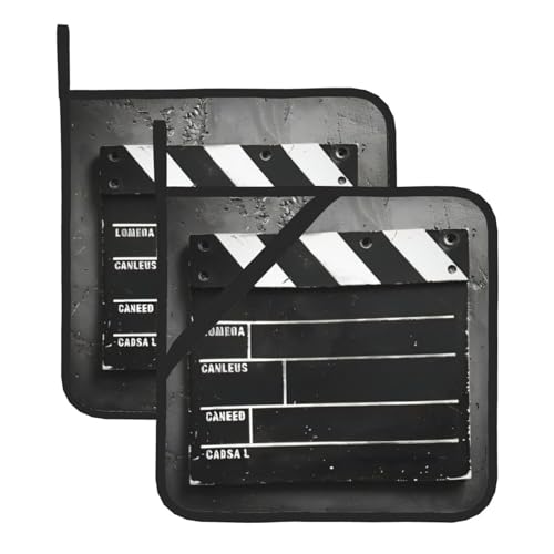 Juego de soportes para ollas de poliéster con estampado de película clásica de color negro, para uso diario, básico, platos para horno, juego de soportes para ollas