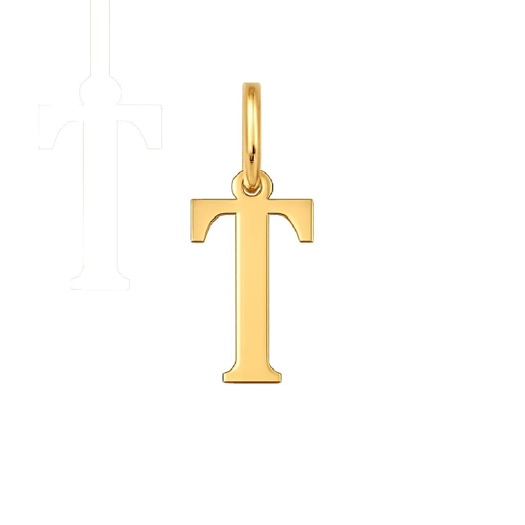 Rodium – Buchstabenanhänger T aus 585er Gelbgold – 14-Karat-Initialen-Anhänger für Halskette oder Armband – Geschenk für Frauen – hergestellt in Italien