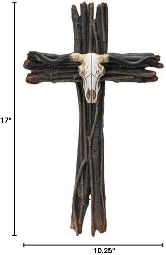Pacific Giftware Faux Driftwood Bull Skull Cross Wall Hanging 17” Plaque