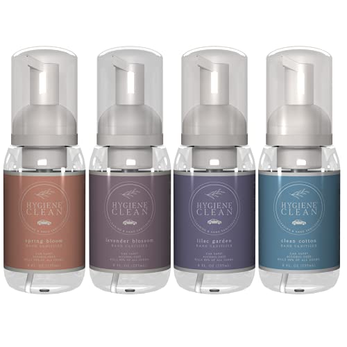 Hygiene Clean Alcohol-Free Foaming Hand Sanitizer with Aloe (4 Pack: Spring Bloom, Lavender Blossom, Lilac Garden, Clean Cotton), 8 Fl Oz