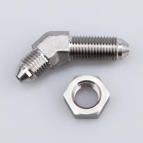 Image of Stainless Steel 45 degree -3 AN Male to -3 AN Male Flare Bulkhead Pipe Hose Fittings Adapter with AN3 Stainless Bulkhead Lock Nut